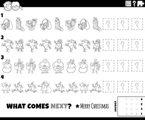 pattern game with Christmas characters coloring book page