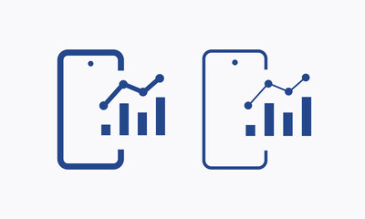 Phone with chart line vector icon. Device vector symbol. Success statistic icons set for web design. Modern flat smart phone schedule  icon for app design. Device analytics minimal flat linear icons