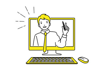 Online lesson. smart working. Businessman. Coronavirus quarantine  concept. Stay at home vector illustration.