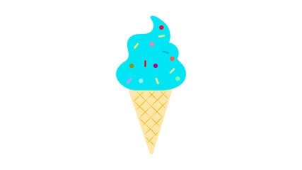 Delicious colorful ice cream in waffle cone isolated on white background. Vector illustration for web design or print