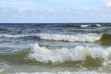 A wave from the ocean goes to the shore