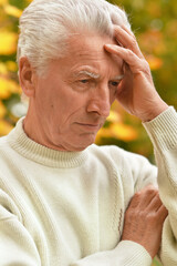 Portrait of thinking senior man in park