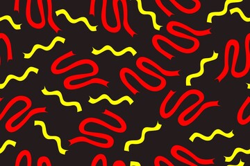 Seamless pattern of curved ribbons in red and yellow color. suitable for background, fashion, clothes design, bed cover, etc.