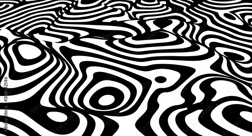 Poster distorted lines. wave is a distortion effect. optical illusion. circular lines stripes or background