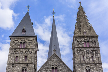 Fototapeta na wymiar St. James' Church (Sint-Jacobskerk) features two attractive towers from the Romanesque period, its one of the oldest churches of Ghent. Belgium.