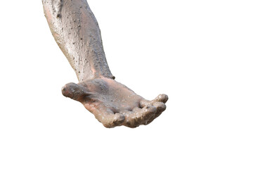 Hand covered with mud isolated on white background with clipping path.