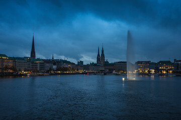 skyline of hamburg at night