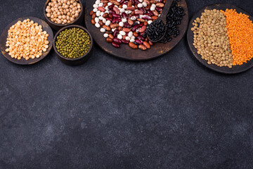 Various legumes. Lentils, beans, pea, chickpea