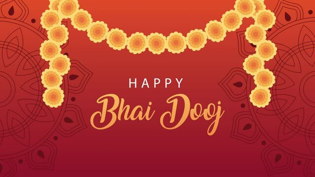 happy bhai dooj celebration animation with lettering in floral decoration