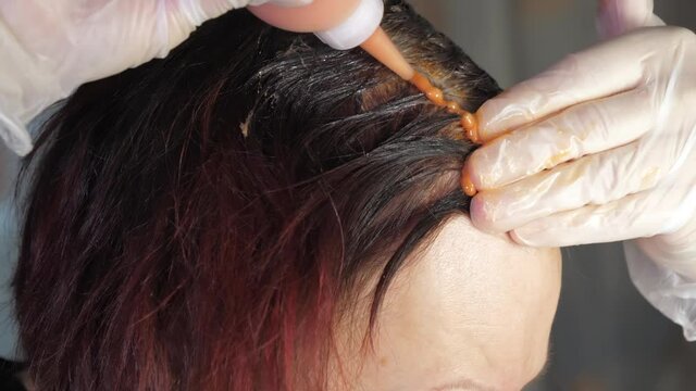 The scalp of the hair with the hair dye color