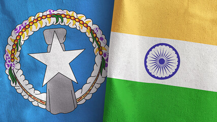 India and Northern Mariana Islands two flags textile cloth 3D rendering