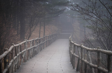 The natural walk way on the Huangshan mountain, It’s plenty pf the snow cover all of mountain in the winter season,