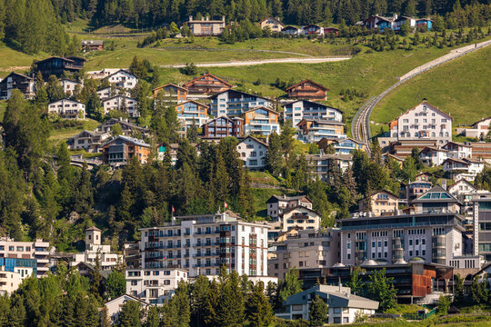Switzerland, Canton of Grisons, Saint Moritz, Resort town in Engadine valley
