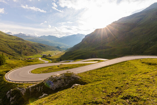 Switzerland, Canton of Grisons, Julier Pass at sunset