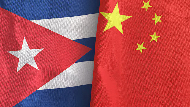 China and Cuba two flags textile cloth 3D rendering