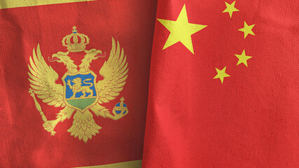 China and Montenegro two flags textile cloth 3D rendering