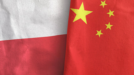 China and Poland two flags textile cloth 3D rendering