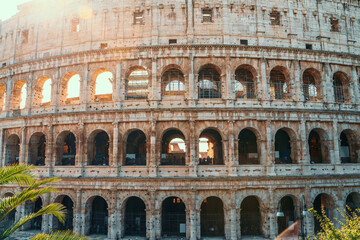 Fototapeta na wymiar Colosseum in Rome, Italy famous European sightseeing, toned.
