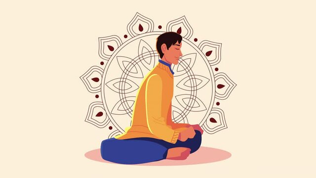happy bhai dooj celebration animation with young brother and mandala
