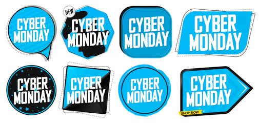 Set Cyber Monday Sale banners design template, discount tags, final season offers, vector illustration