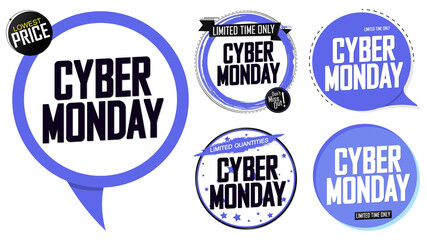Obraz premium Set Cyber Monday Sale banners design template, discount tags, final season offers, vector illustration