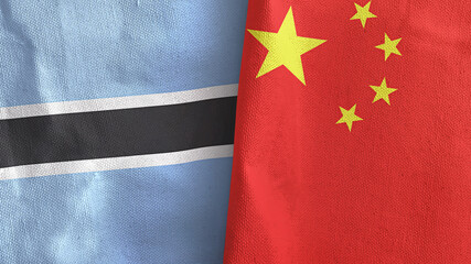 China and Botswana two flags textile cloth 3D rendering