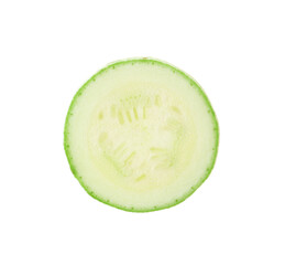 Slice of ripe zucchini isolated on white, top view