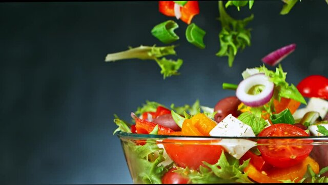 Super Slow Motion Shot of Flying Fresh Vegetables. Super slow motion at 1000 fps..