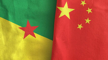 China and French Guiana two flags textile cloth 3D rendering
