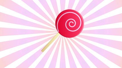 sweet round caramel on a stick, on a white-pink retro background, vector illustration. appetizing red lollipop, sugar candy. sweet candy made from natural berry juices, a healthy dessert