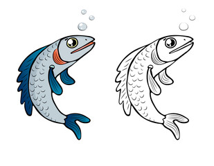Fish vector by hand drawing.Black and white fish vector on white background.Cartoon fish vector