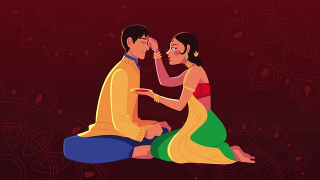 happy bhai dooj celebration animation with siblings painting