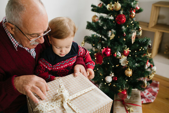 Grandpa And Little Boy , Christmas time
