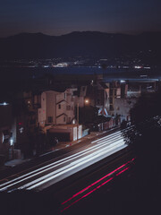 Night traffic on the Pacific Coast Highway in Los Angeles, CA