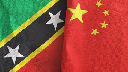 China and Saint Kitts and Nevis two flags textile cloth 3D rendering