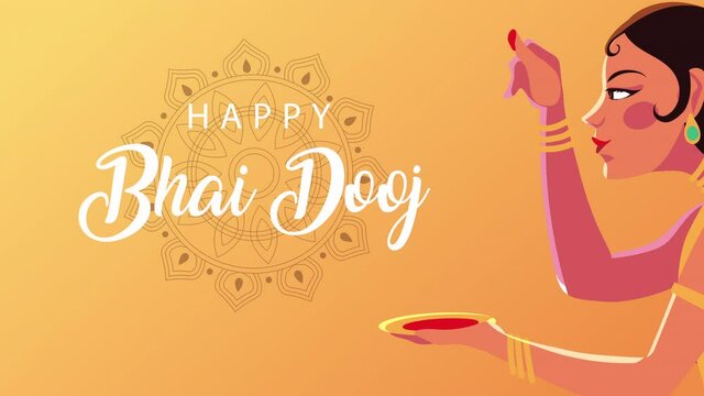 happy bhai dooj celebration animation with sister painting and lettering