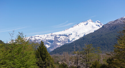 Fototapeta na wymiar Best views of the Andes Mountains in Bariloche, Patagonia, Argentina. Tronador volcano. Nahuel Huapi National Park. South America.