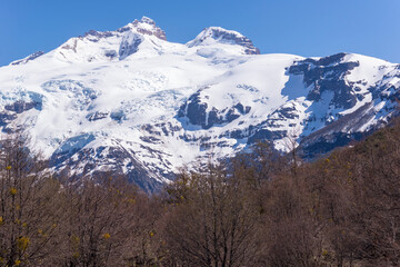 Best views of the Andes Mountains in Bariloche, Patagonia, Argentina. Tronador volcano. Nahuel Huapi National Park. South America.