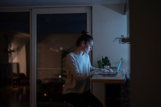 Woman Working On A Laptop In Her Home