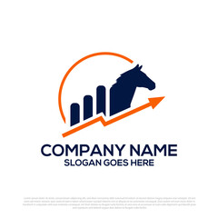 Blue Horse accounting finance logo design with bar and arrow vector illustration