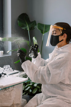 Technician with mask and visir