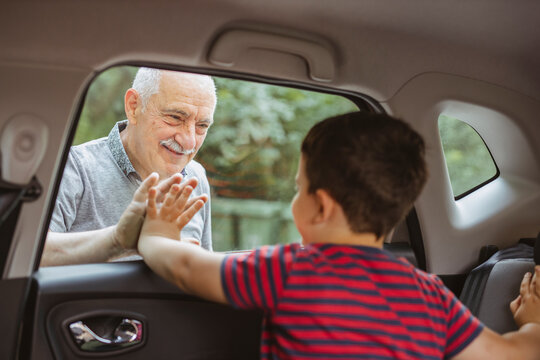 Grandpa greets grandson