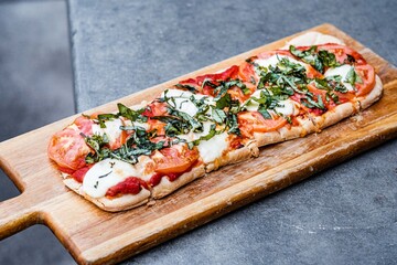 flatbread pizza on a table