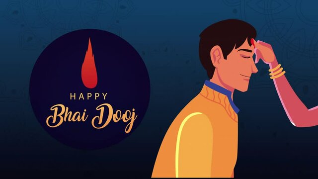 happy bhai dooj celebration animation with young brother and sister hand painted