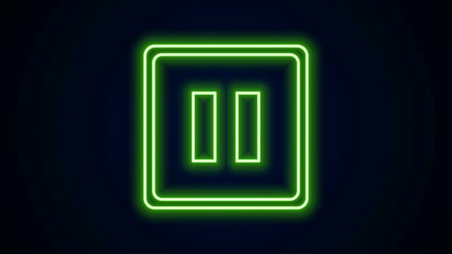 Glowing neon line Pause button icon isolated on black background. 4K Video motion graphic animation.