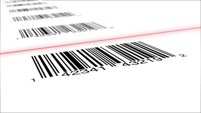 Seamless Universal Product Codes Barcode Scanner Side Perspective Animation on Solid White and Green Screen