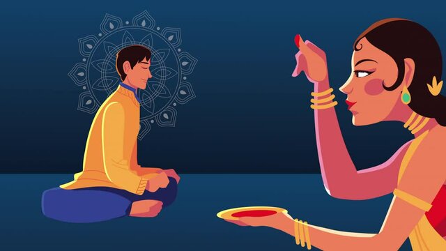 happy bhai dooj celebration animation with siblings painting characters