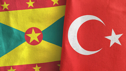 Turkey and Grenada two flags textile cloth 3D rendering