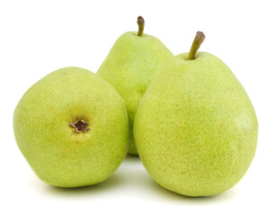 Ripe green yellow pears isolated on white