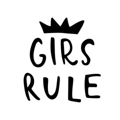 Girls rule. Trendy childish print designs. Vector set of kids illustrations for poster, card, baby shower decoration.